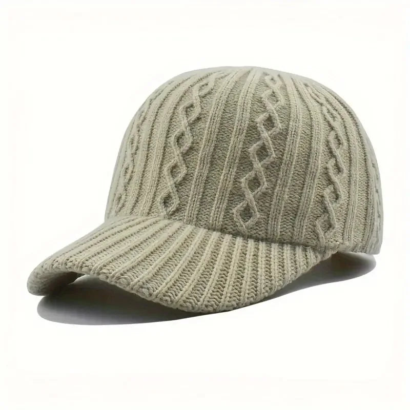 Trendige Gestrickte Baseballkappe | Herren & Damen Herbst/Winter Fashion Peaked Hat | Vielseitig & Warm Kaufschwan® Beige Einstellbar