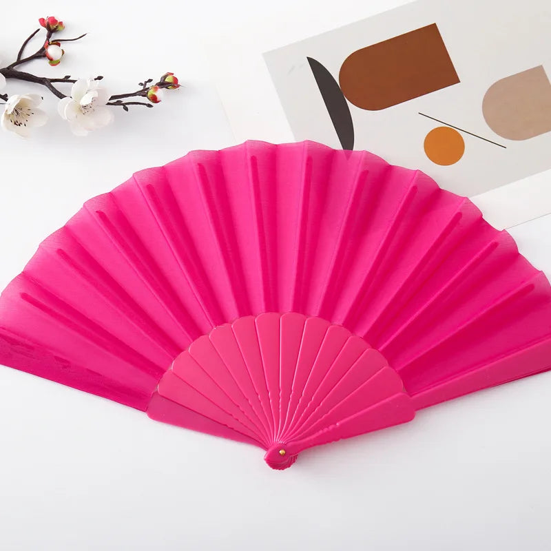 Faltbarer Handfächer in Uni-Farbe | Kunststoffrahmen mit Stoff | Tanz, Hochzeit, Party & Event Zubehör Kaufschwan® Pink
