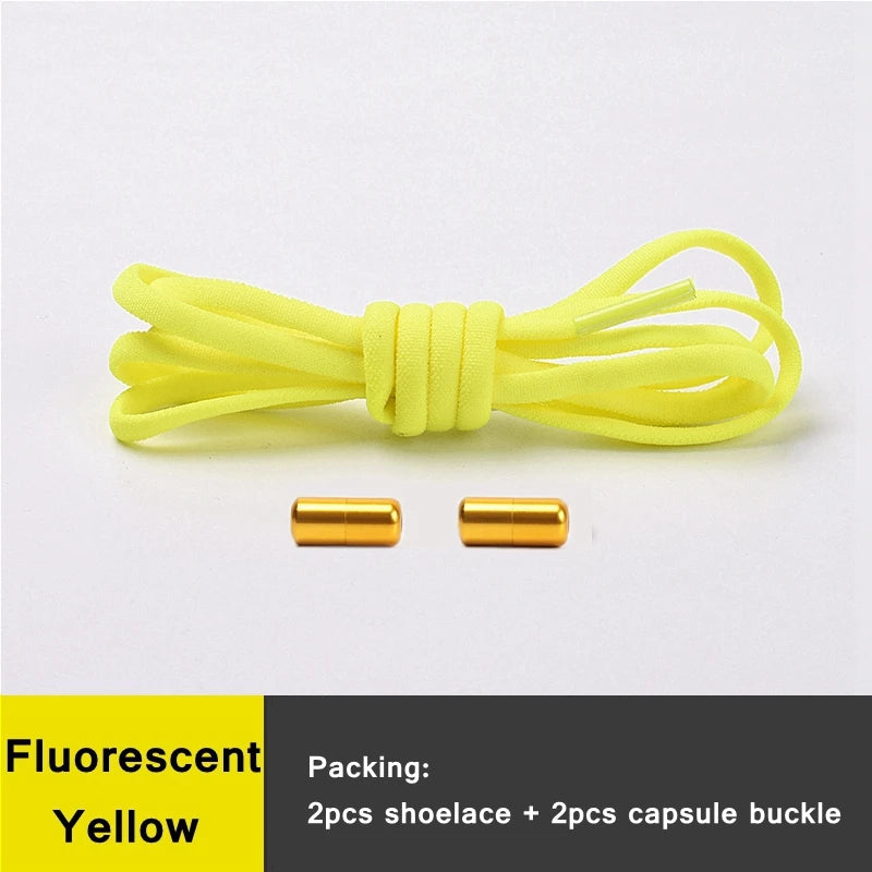21 Farben No-Tie Schnürsenkel – Elastische Laces mit Rundem Metallverschluss | Schnelle Slip-On Sneaker Laces für Damen & Herren, 1 Paar Kaufschwan® Fluoreszierendes Gelb 100cm