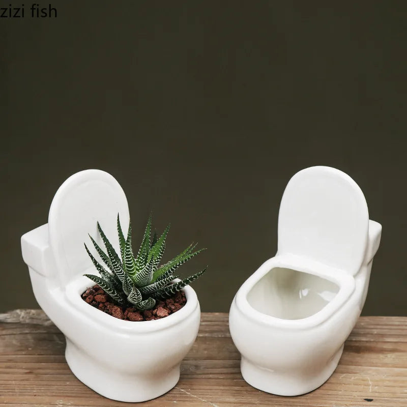 Weiße Keramik Sukkulenten Vase – Kreativer Blumentopf in Toilettenform | Dekorativer Pflanztopf Garten Zubehör Kaufschwan®