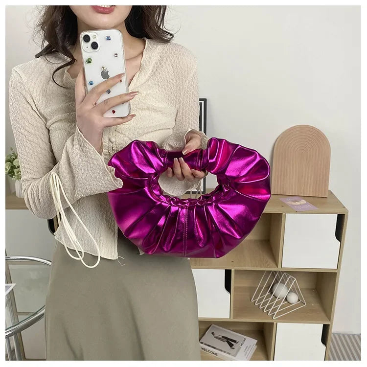Metallic Falten Handtasche – Laser Silber Clutch & Schultertasche | Luxus Designer-inspirierte Damen Tote Kaufschwan®