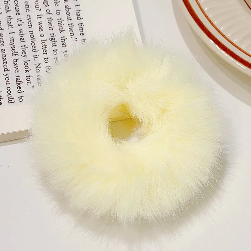Bunte Flauschige Haargummis | Plüsch-Scrunchies für Damen & Mädchen | Weiche Elastische Pferdeschwanzhalter Kaufschwan® Gelb