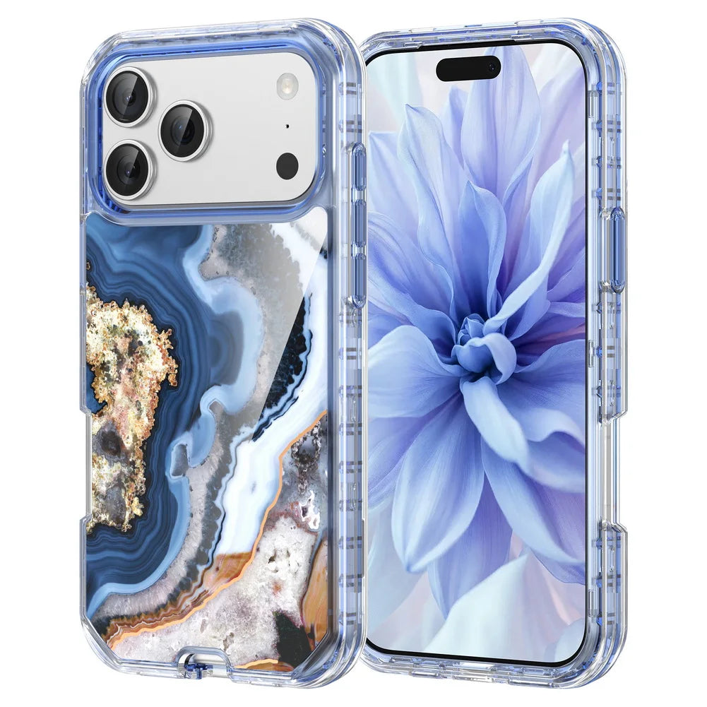 3-in-1 Mehrschichtige Stoßfeste Armor-Schutzhülle für iPhone 18 Pro & iPhone 18 Pro Max – Marmoroptik mit Veredelten Details Kaufschwan® Dunkelblau iPhone 18 Pro