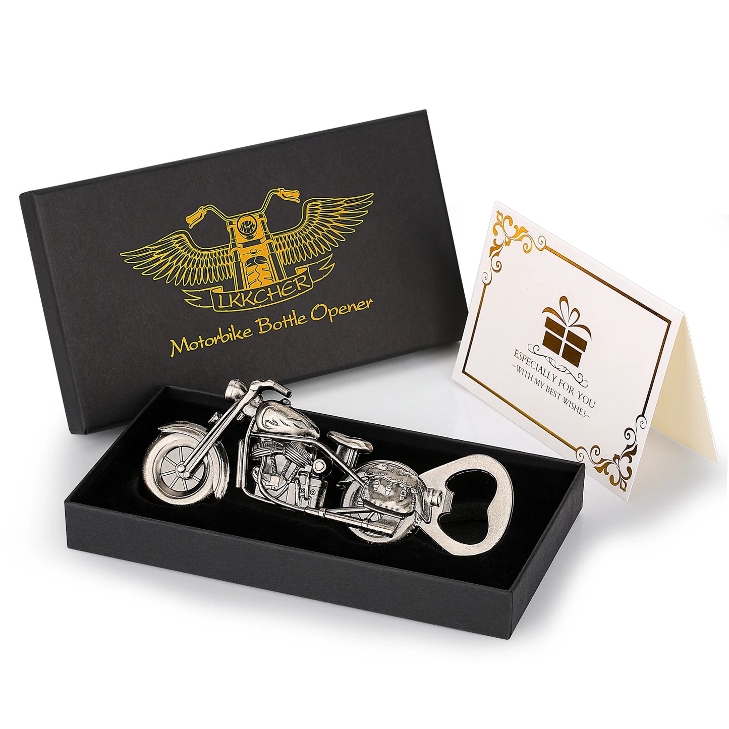 Motorrad Flaschenöffner – Bronze Metall Bar Werkzeug Geschenk für Männer Kaufschwan® Silber mit Box