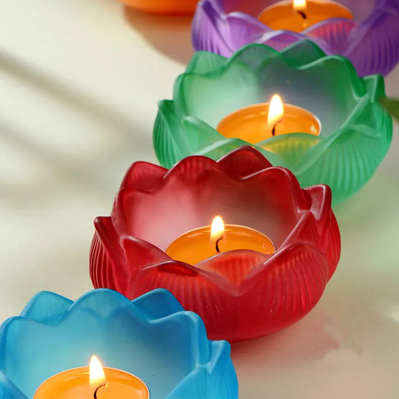 Bunter Glas Lotus Kerzenhalter – Buddhistischer Altar Butterlampenständer für Andacht & Wohndekoration Kaufschwan®