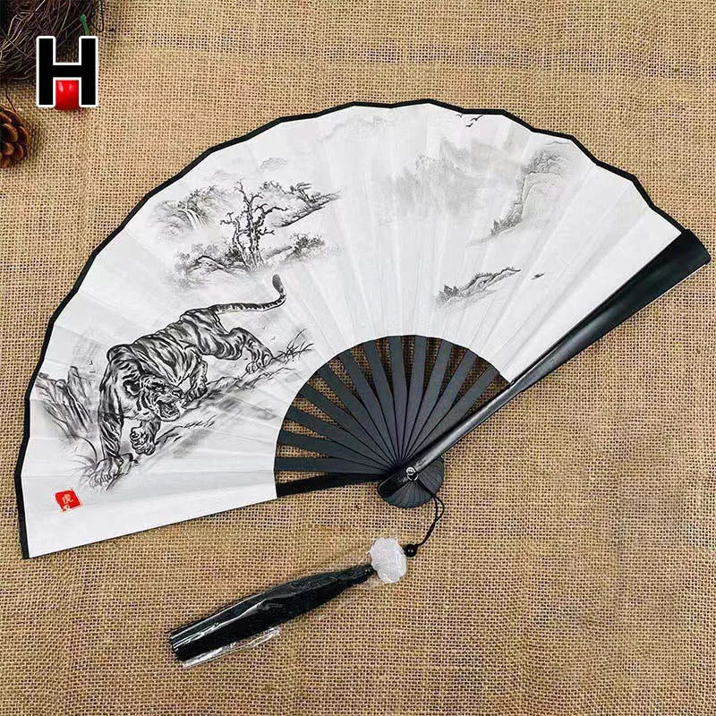 Retro Drachen Faltfächer | Beidseitiger Seidenstoff Handfächer | 8-Zoll Tragbarer Chinesischer Hanfu Fächer für Damen & Herren Kaufschwan® Design 1