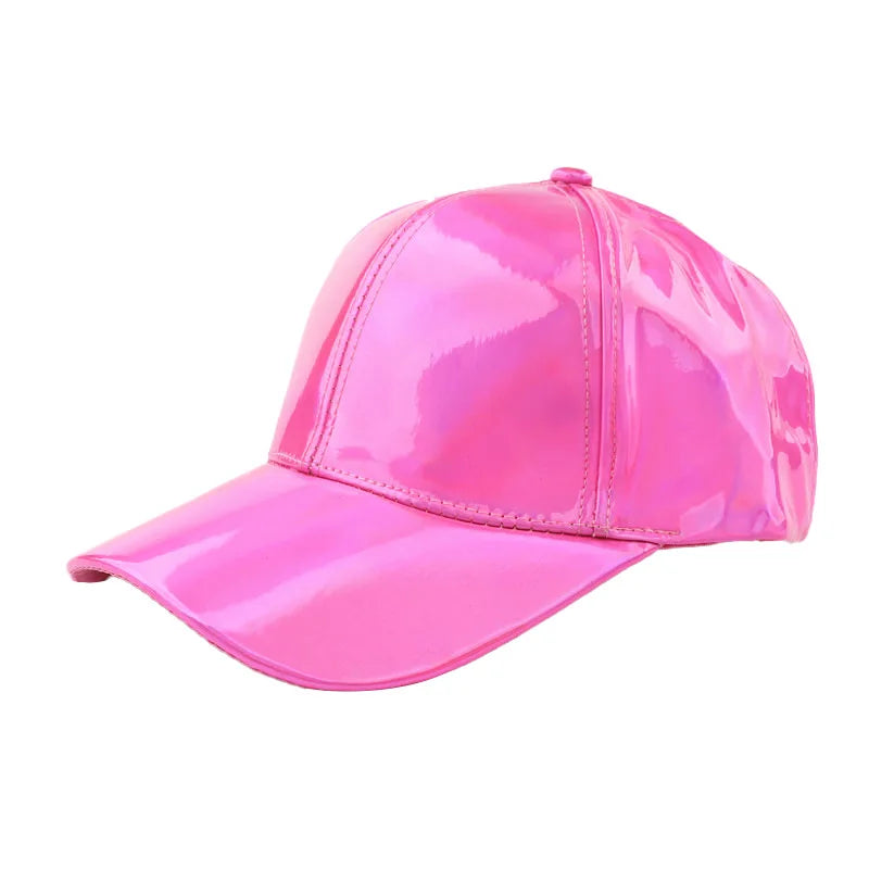 Unisex PU Rainbow Farbwechsel Baseballkappe | Fashion Erwachsenen Laser Hip Hop Kappe | Outdoor Freizeit Snapback Glänzende Party Kappe Kaufschwan® Rosa