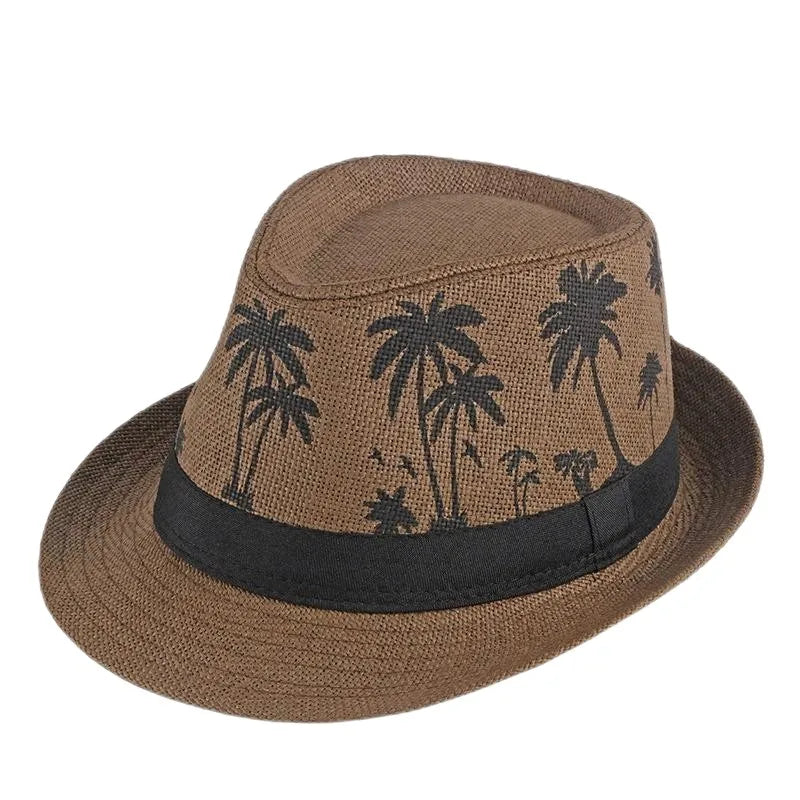 Retro Sonnenhut – Britischer Top Hat Stil, Geometrischer Strohhut mit Gürtel, Unisex Strand & Partner Fedoras