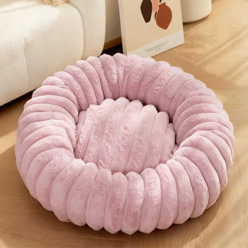 Indoor Hundebett – Cordstoff & Kunstfell Donut Bett mit Anti-Rutsch Boden Kaufschwan® Lila 40cm