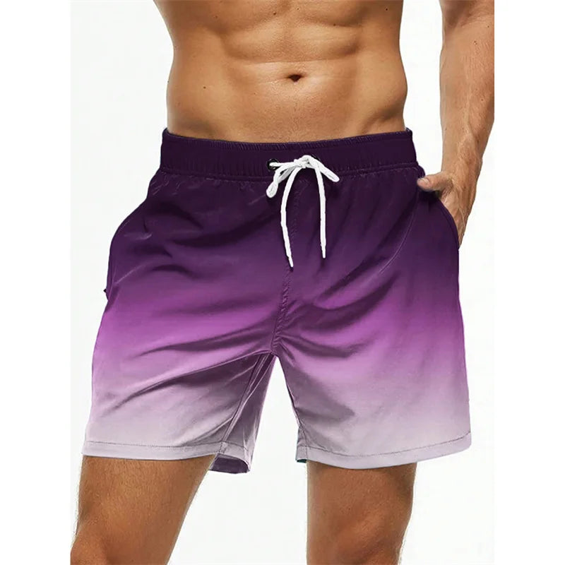 Herren Strandshorts mit Farbverlauf – Bunte 3D Druck Boardshorts | Atmungsaktive Lockere Badehose für Sommer & Freizeit Kaufschwan® Lila-Weiß Verlauf S