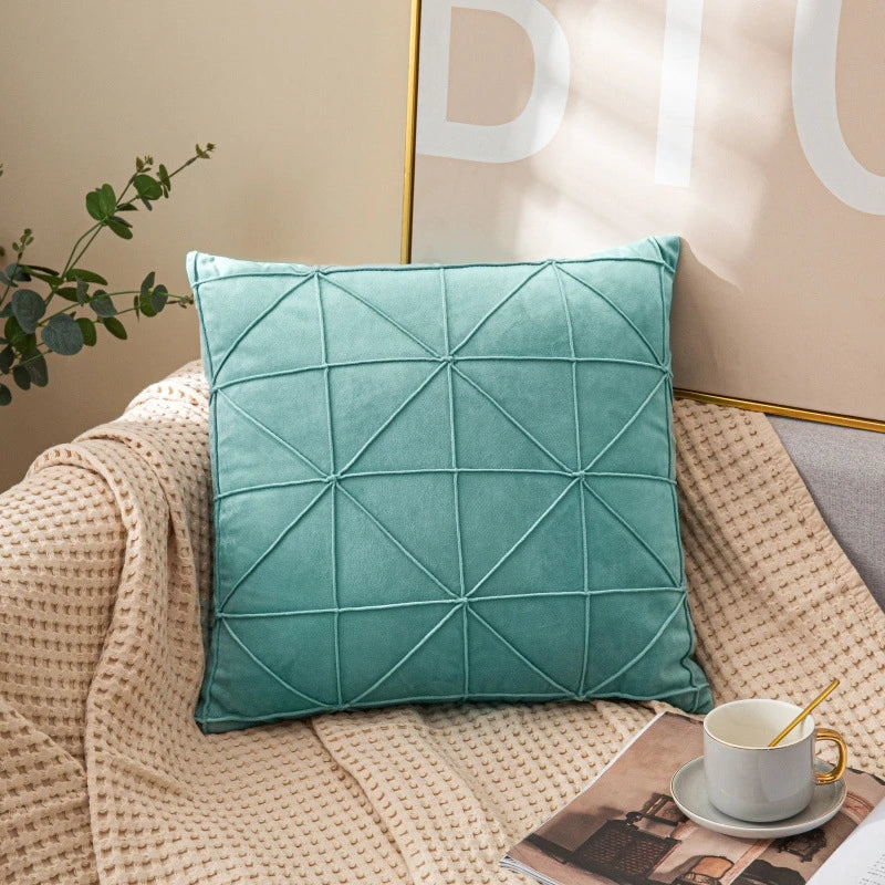 Samt Kissenbezüge | Kariertes Gitter Design | Dekorative Kissenhüllen in Weihnachtsrot für Sofa & Wohnkultur Kaufschwan® Hellblau 45x45cm 2er Set