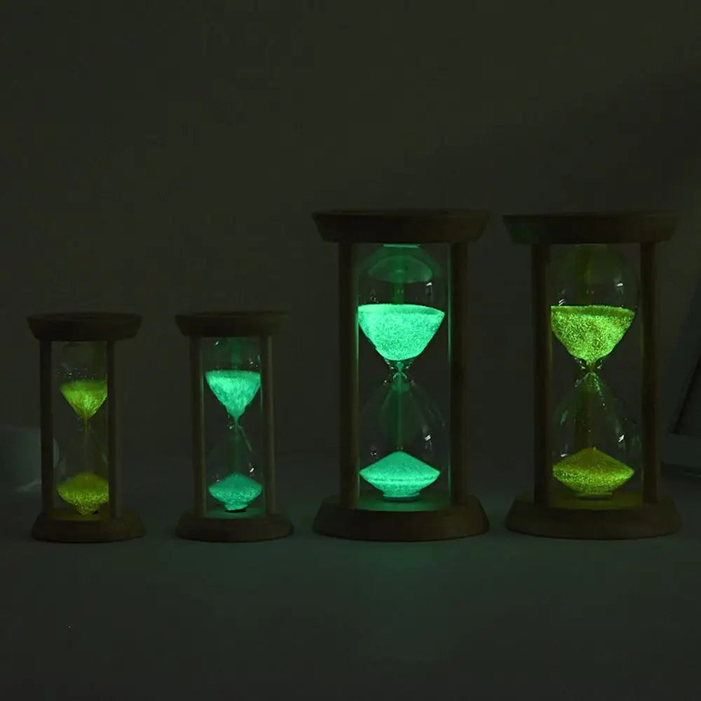 Bambus Leuchtende Sanduhr – Kreativer Fluoreszierender Glas Timer mit Naturrahmen