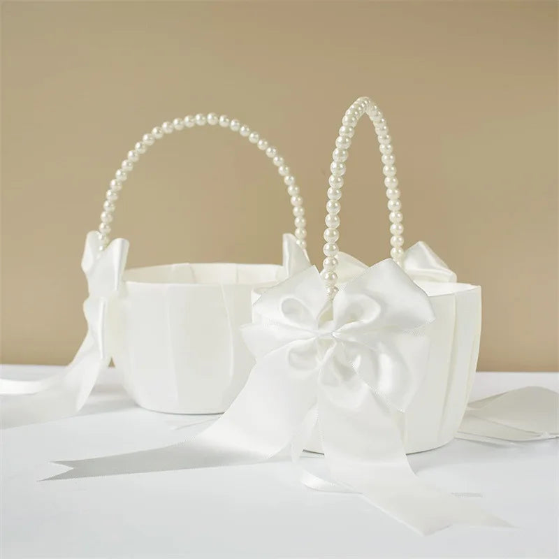 Satin Perlen Blumenkorb – Eleganter Hochzeitskorb für Blumenmädchen und Ringe Kaufschwan®