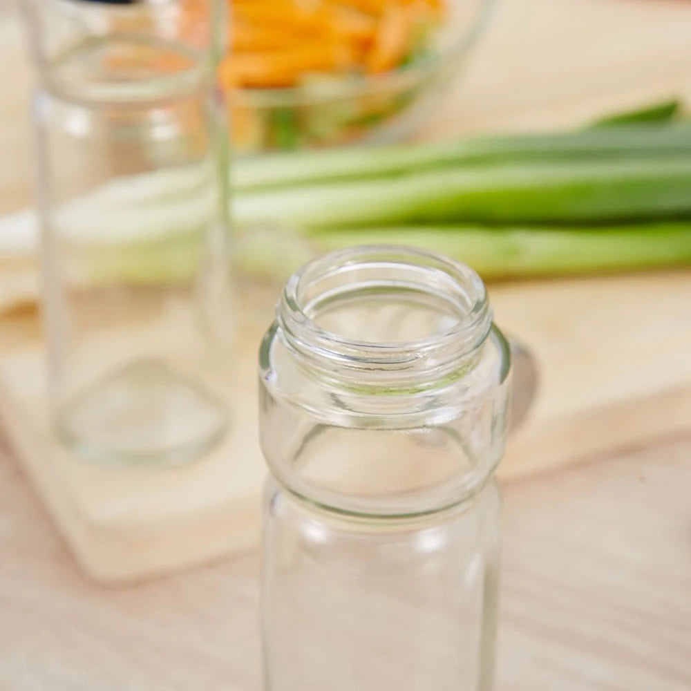 4-in-1 Gewürzflaschen Set mit Halter – Öl- & Essigspender, Salz- & Pfefferstreuer | Glas Cruet Set mit Ständer Kaufschwan®