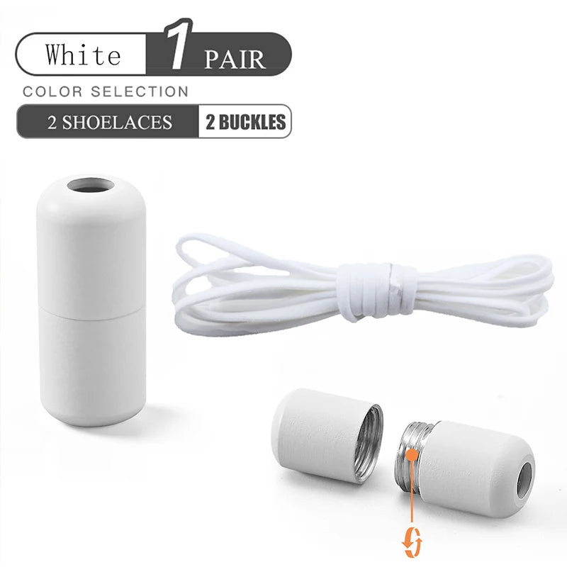 Elastische No-Tie Schnürsenkel – Halbkreis-Design mit Metallverschluss | Praktische Slip-On Laces für Kinder & Erwachsene Sneaker Kaufschwan® Weiß 100cm