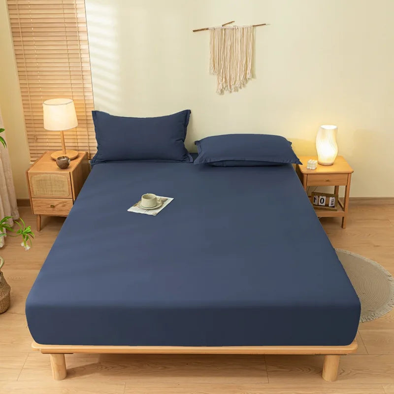 Uni Spannbettlaken – Einfaches einteiliges Matratzenschoner | Maschinenwaschbar, Ohne Kissenbezug Kaufschwan® Dunkelblau 180x200cm
