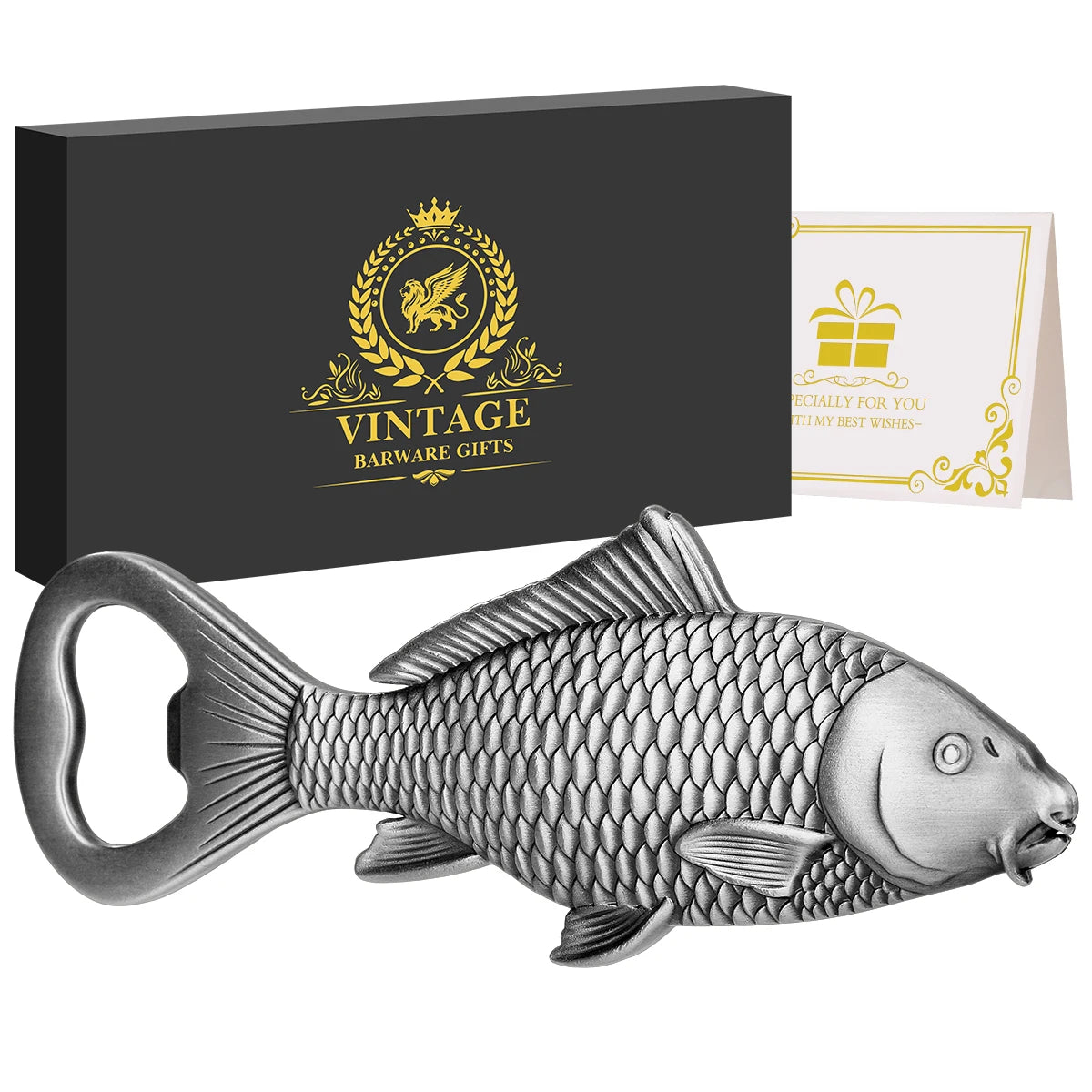 Karpfen Fisch Flaschenöffner – Metall Angel Design Geschenk für Männer Kaufschwan® Silber mit Box