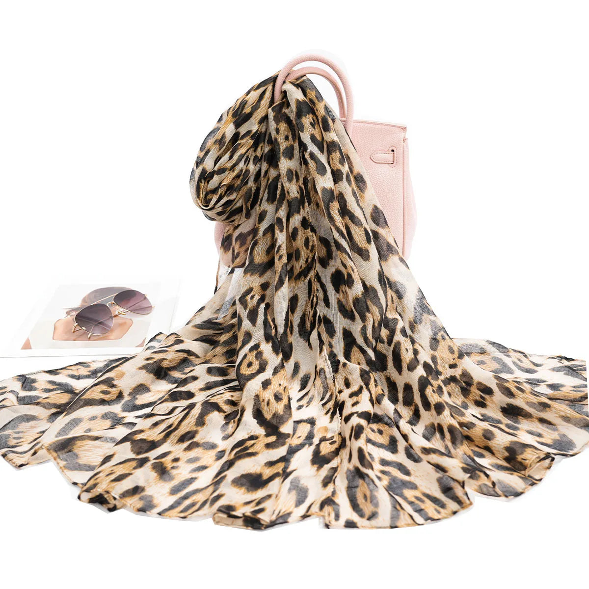 Damen Leopard Hijab Schal – Vintage Luxus Boho Bandana | Langer 180cm Muslimischer Schal, Strandtuch & Modisches Accessoire Kaufschwan® Beige