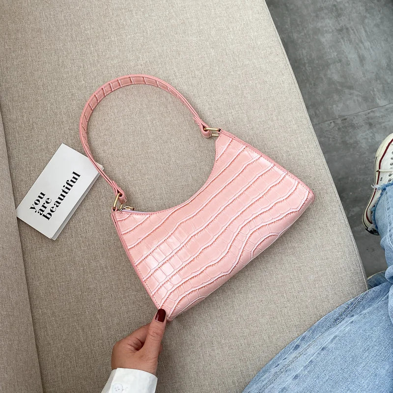 Kleine Retro Leder Shopping Tasche – Modische Einfarbige Ketten Schultertasche | Damen Handtasche Casual