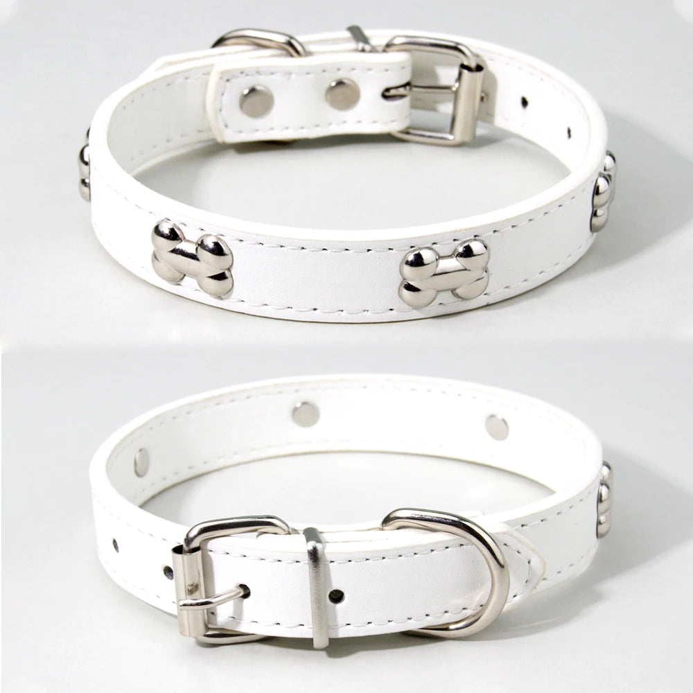 Knochen Leder Hundehalsband Strapazierfähig Verstellbar für Kleine Große Hunde Katzen Welpen