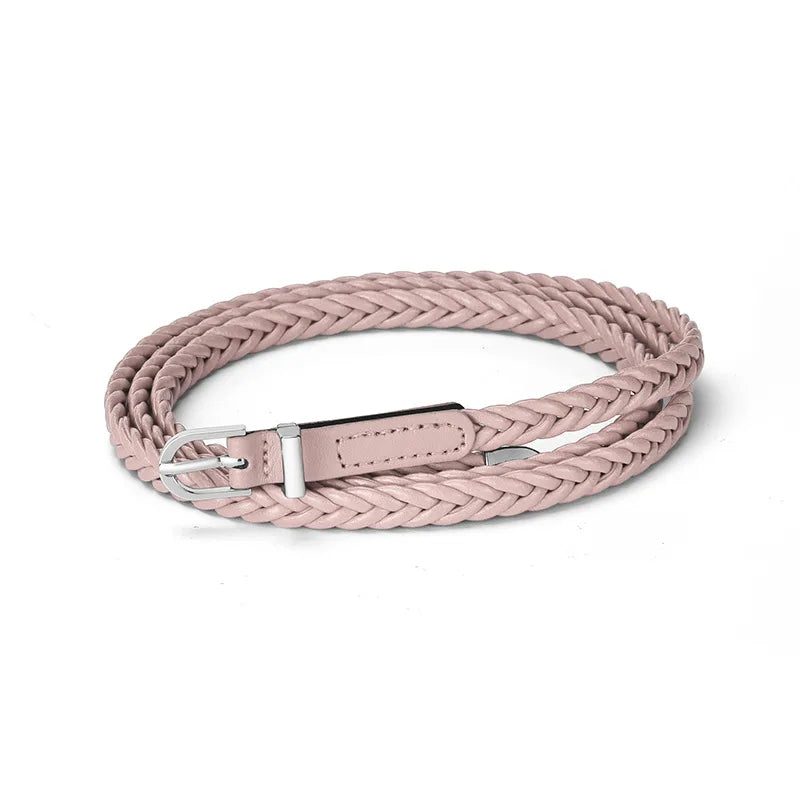 Geflochtener PU Gürtel für Damen – Goth Retro Stil | Dünner Schwarzer Taillengürtel mit Dornschließe für Kleider & Jeans