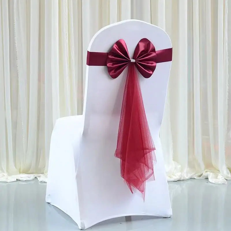 Stuhlschleife aus Stretch-Spandex mit Organza Schmetterlingsband – Elegante Stuhldekoration Kaufschwan® Burgund