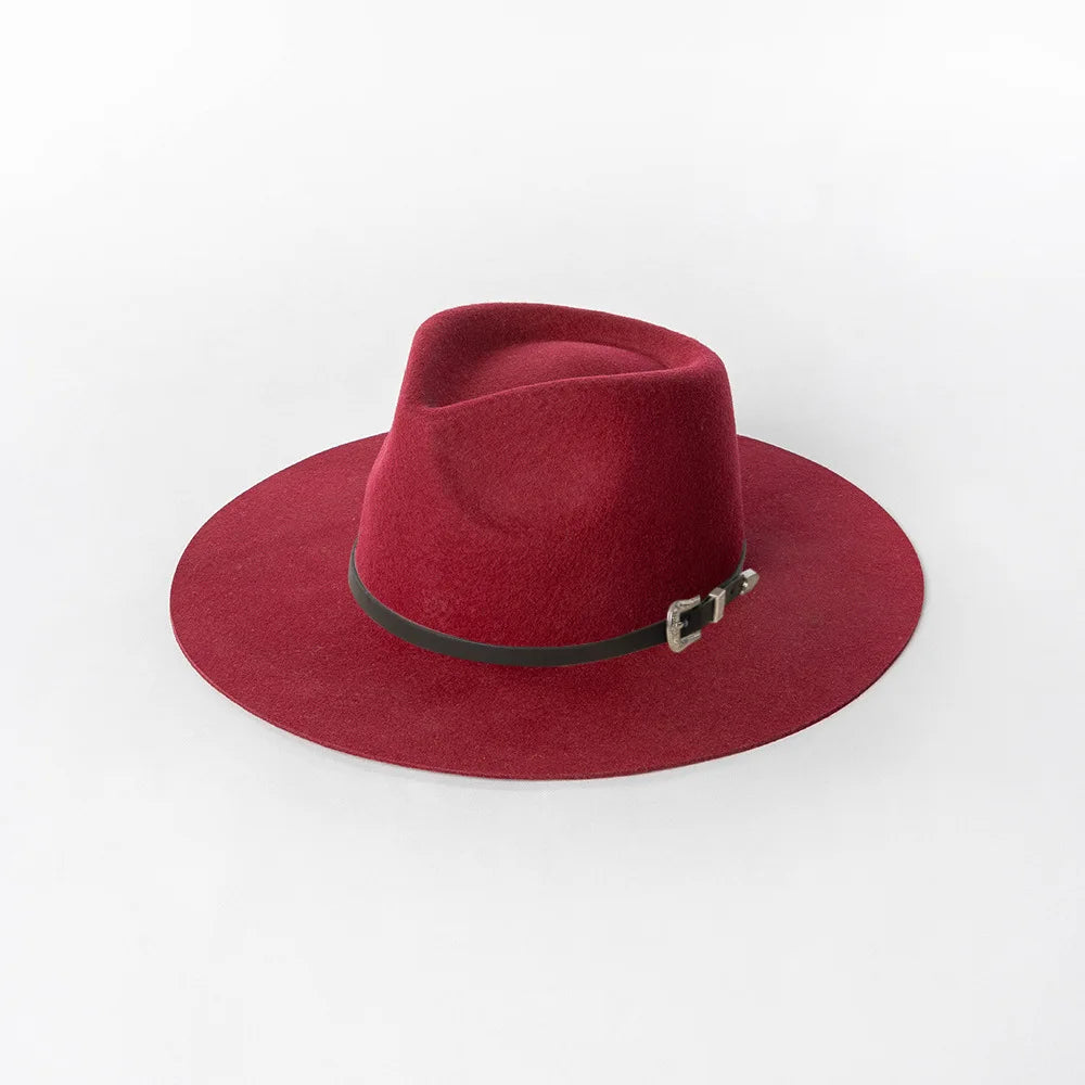 Herbst & Winter Unisex Woll-Fedora Hut – Vintage Jazzhut mit Krone & Schwarzem Lederband, Stylischer Hut mit Breiter Krempe Kaufschwan® Burgund M 57cm