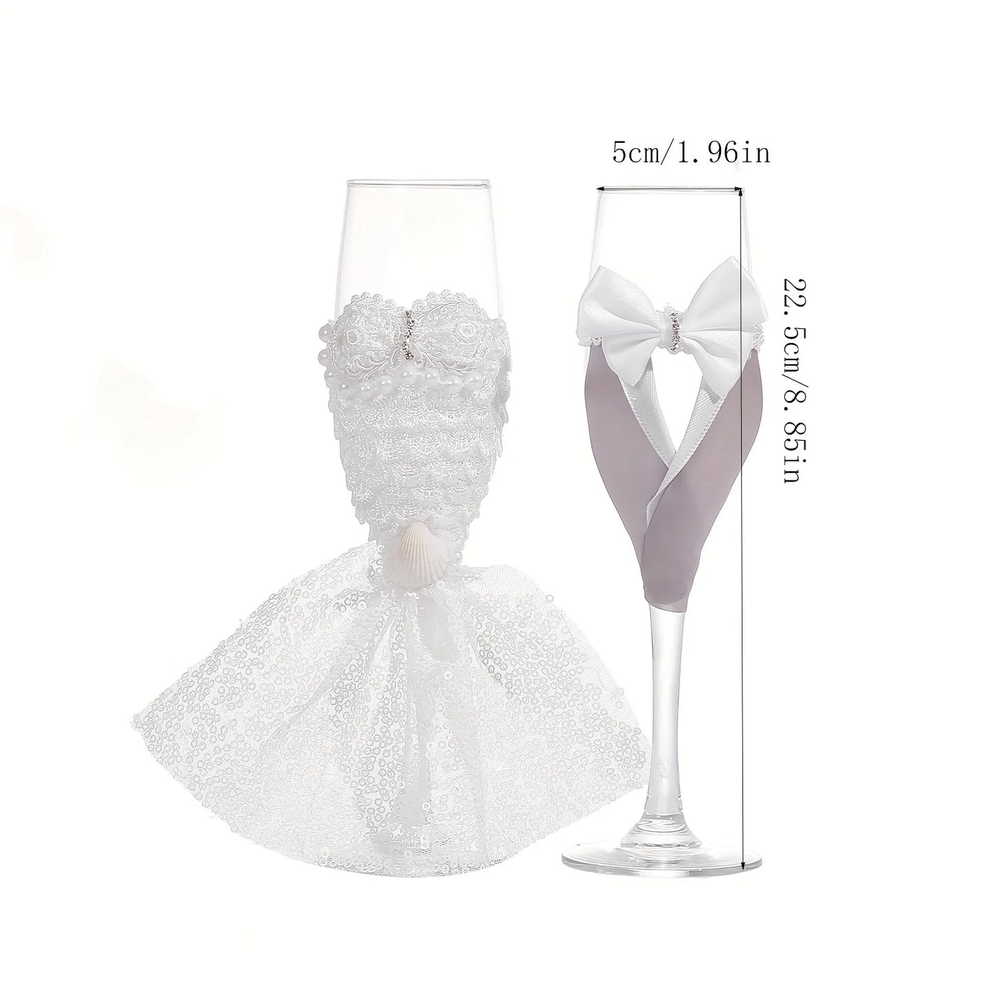 Hochzeits Champagnergläser Set – Braut und Bräutigam Glas im Kleid Design Kaufschwan®