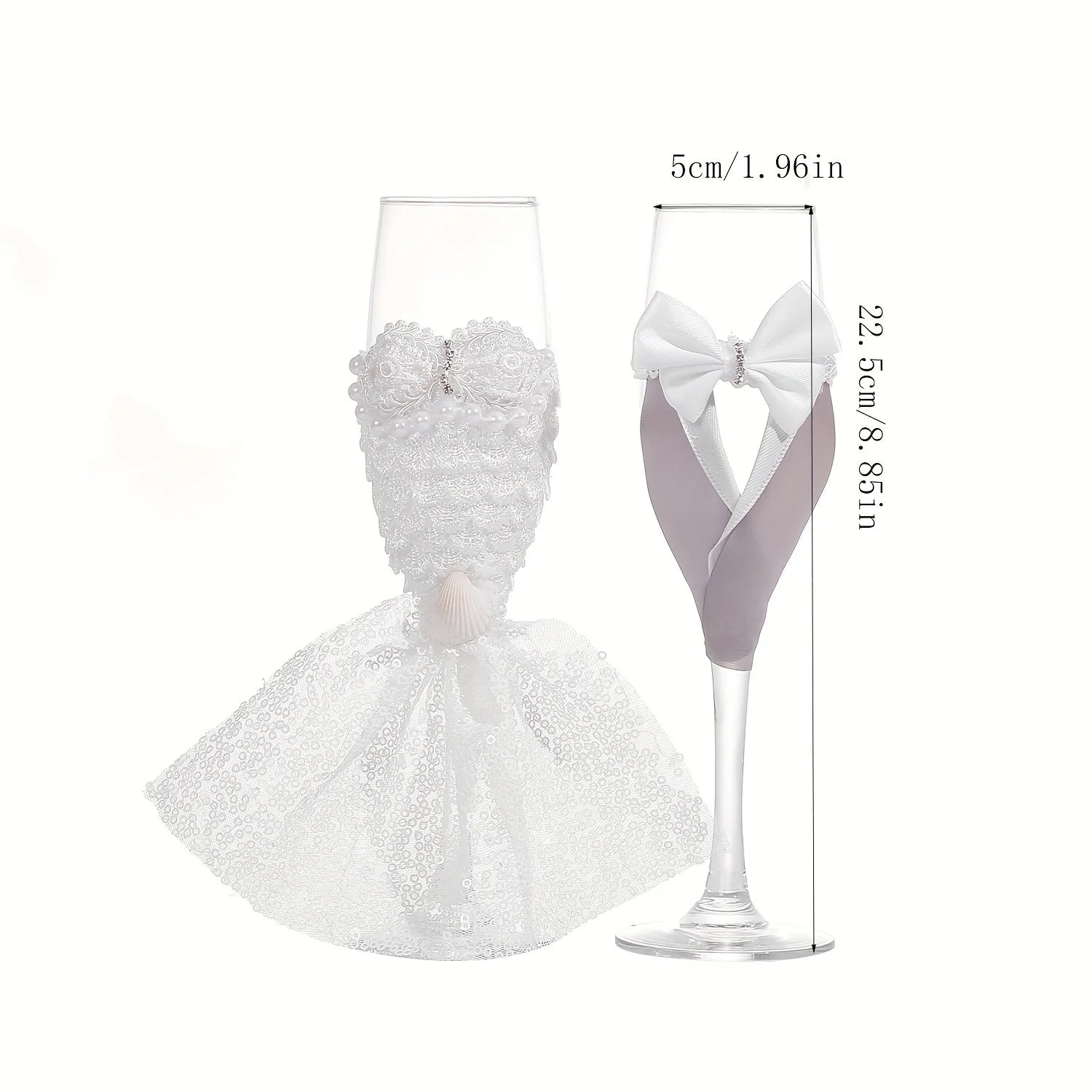 Hochzeits Champagnergläser Set – Braut und Bräutigam Glas im Kleid Design Kaufschwan®