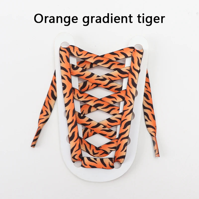 Tiermuster Schnürsenkel – Flache Modische Laces für Sneaker | Tiger-, Schlangen- & Leoparden-Print 120/140/160cm Kaufschwan® Orangefarbener Farbverlaufstiger 140cm