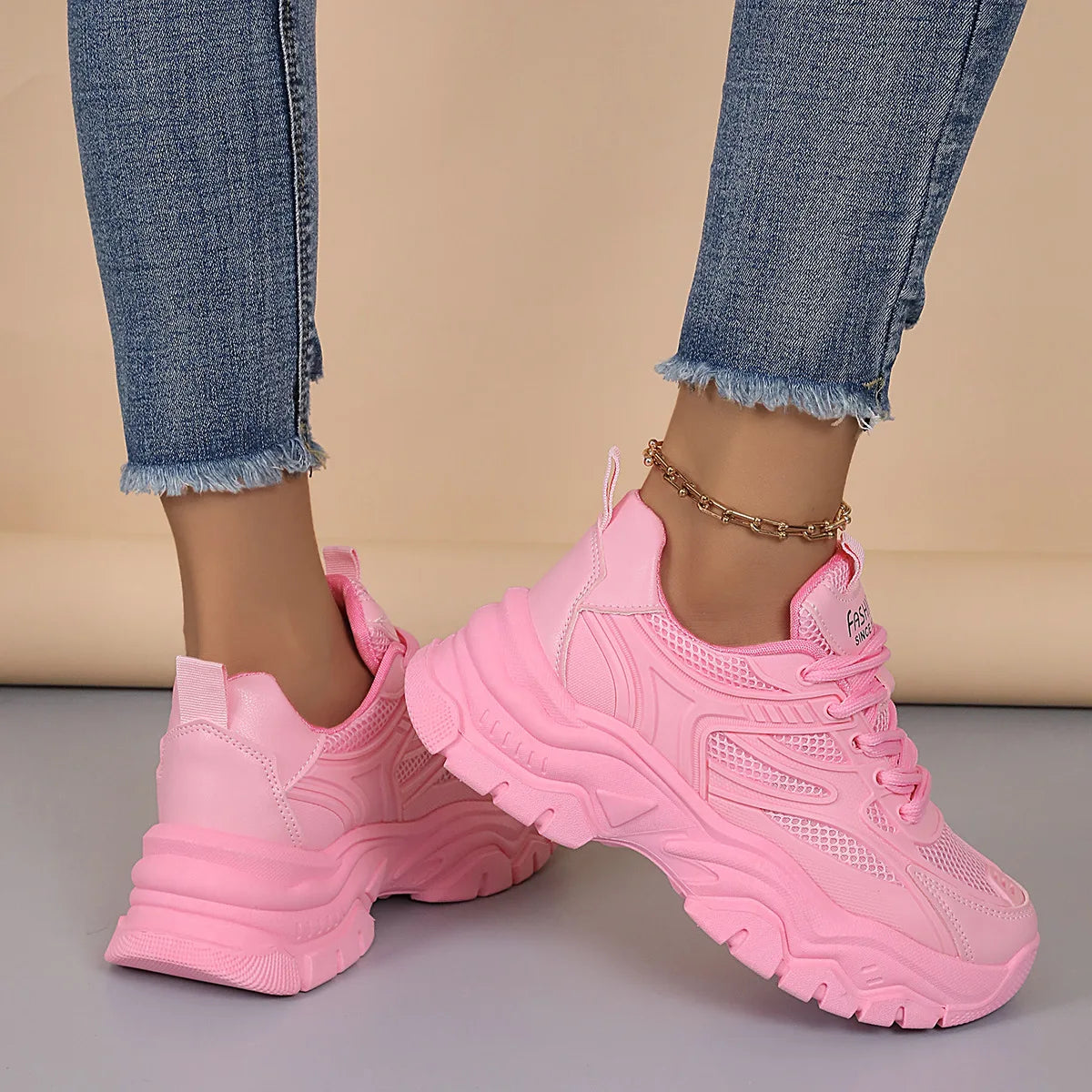 Neue Damen Plateau-Sneaker – Runde Zehenform, Mesh Tennisschuhe | Herbstmode Atmungsaktive & Bequeme Sportschuhe Kaufschwan®