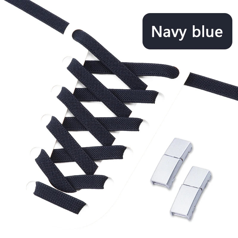 Magnetische Lock-Schnürsenkel – 8mm Breite Flache Elastische No-Tie Laces | Einfaches Schuhzubehör für Sneaker & Tennisschuhe Kaufschwan® Marineblau 100cm