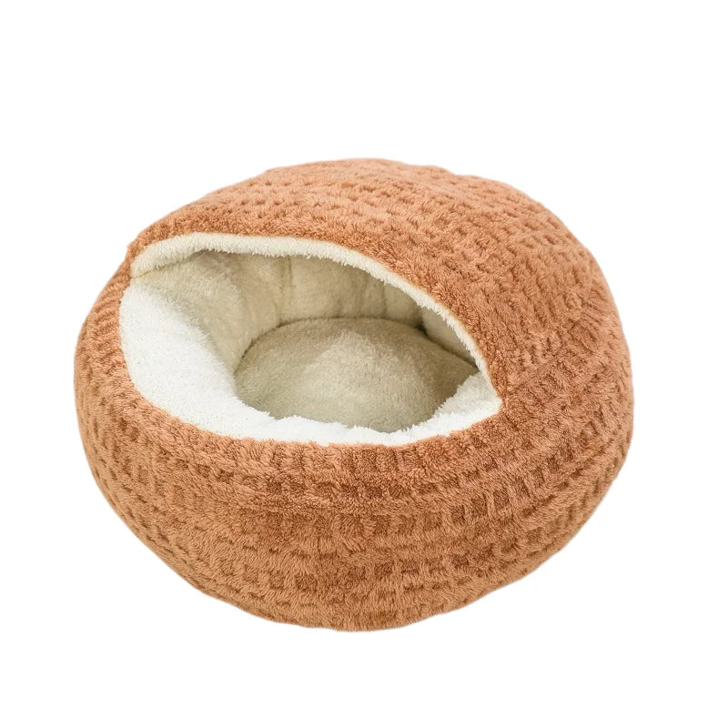 Rundes Plüsch-Katzenbett für Katze – Verdicktes Warmes Waschbares Schlafnest mit Rutschhemmendem Boden Kaufschwan® Braun 40cm
