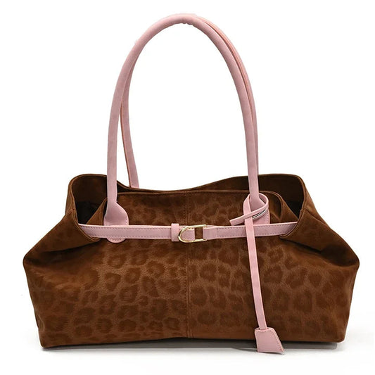 Leopard PU Leder Schultertasche für Damen – Luxus Designer Trend Tote | Handtasche mit Kurzem Griff & Damen Geldbörse Kaufschwan® Braun