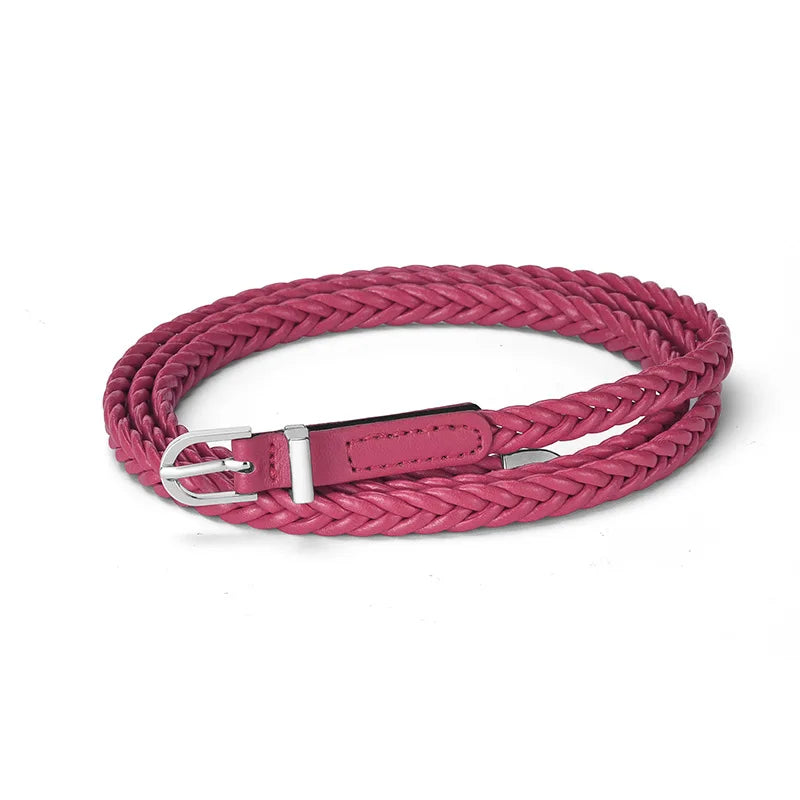 Geflochtener PU Gürtel für Damen – Goth Retro Stil | Dünner Schwarzer Taillengürtel mit Dornschließe für Kleider & Jeans