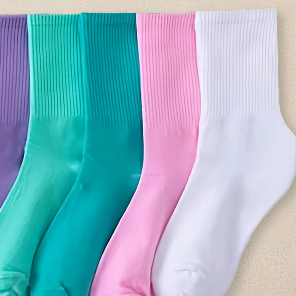 10 Paare Damen Rundhals-Socken | Mehrere Einfarbige Farben | Schlichte, Modische & Vielseitige Mittellange Freizeit-Socken Kaufschwan®