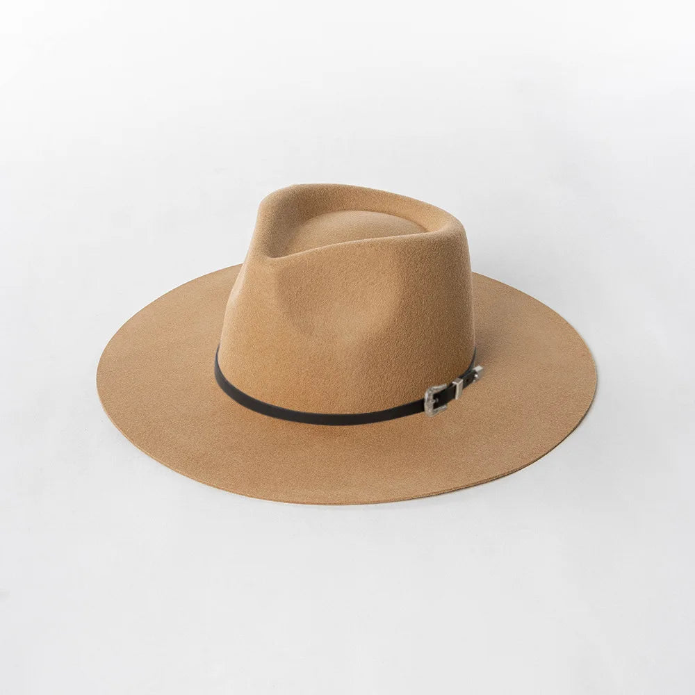 Herbst & Winter Unisex Woll-Fedora Hut – Vintage Jazzhut mit Krone & Schwarzem Lederband, Stylischer Hut mit Breiter Krempe