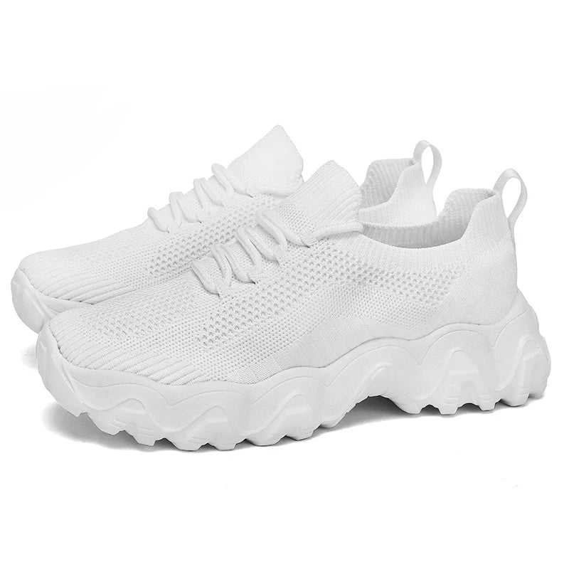 Damen Mesh-Sneaker mit Schnürung – Leichte Atmungsaktive Schuhe | Modische Bequeme Trainings- & Walkingschuhe Kaufschwan® Ganz in Weiß 36