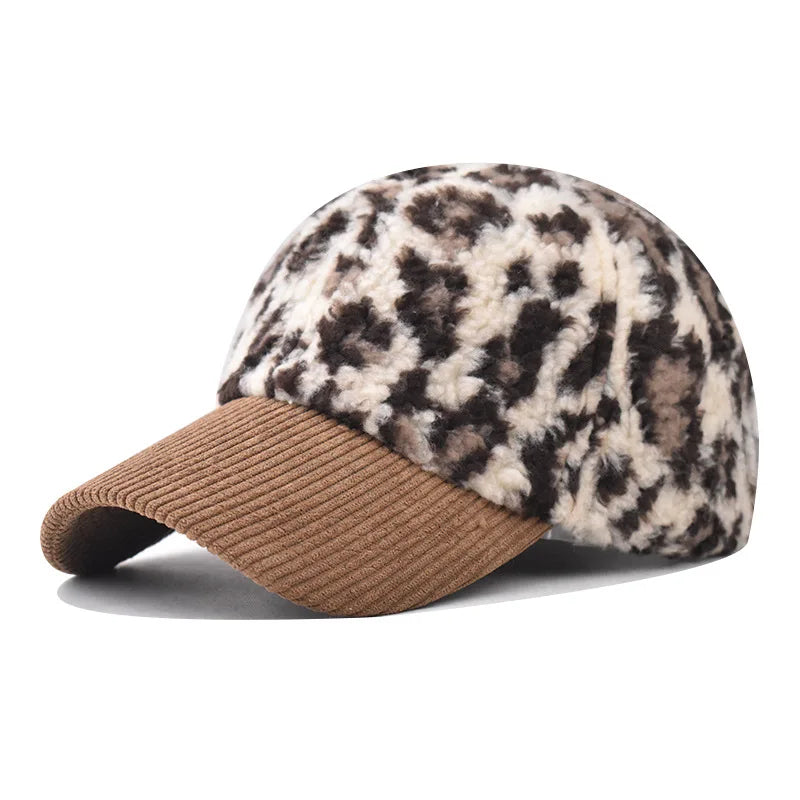 Damen Leopard Print Corduroy Baseballkappe | Modischer Gebogener Schirm Sonnenhut | Verstellbarer Riemen für Sonnenschutz Kaufschwan® Schokolade Einstellbar