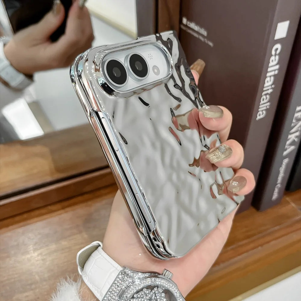 Galvanisierte Schutzhülle mit Wasserwellenstruktur für iPhone Duo Fold – Farbige Hart-PC-Hülle mit Stoß- und Scharnierschutz Kaufschwan®