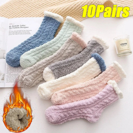 10 Paare Winter-Baumwollsocken | Warme Dicke Haussocken | Flauschige Plüsch-Socken in Wadenhöhe für Herbst & Winter Kaufschwan®
