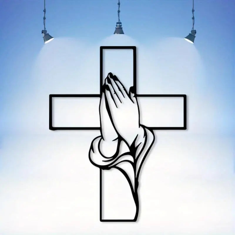 Gusseisen Kreuz Wanddekoration – Modernes Religiöses Metall Wandbild mit Betenden Händen Kaufschwan®
