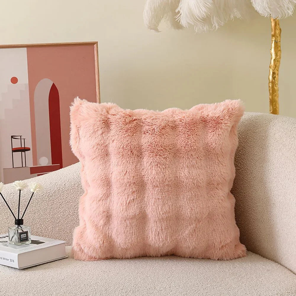 Weicher Fell-Kissenbezug | Gemütlicher Plüsch-Dekokissenbezug für Wohnzimmer, Sofa Dekor | Weiß & Grau Kaufschwan® Rosa 45x45cm