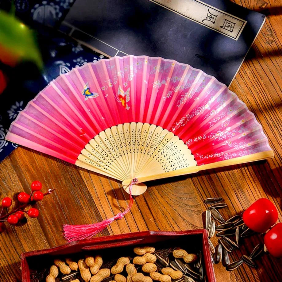 Vintage Seiden-Faltfächer | Chinesische & Japanische Bambusfächer | Tanzrequisiten | Heimdekoration & Geschenke Kaufschwan® Design 4