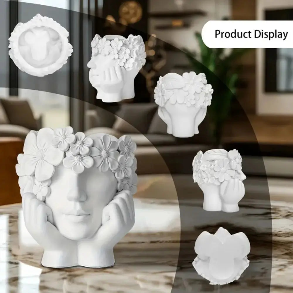 Kreativer Blumentopf mit Frauen Gesicht – Flower Girl Resin Pflanztopf | Moderne Desktop Kunst Skulptur für Garten & Wohndeko Kaufschwan®