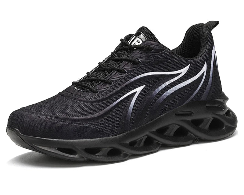 Herren Flammen-Print Sneaker – Flying Weave Sportschuhe | Bequeme Laufschuhe & Outdoor Trainingsschuhe Kaufschwan® Schwarz 39
