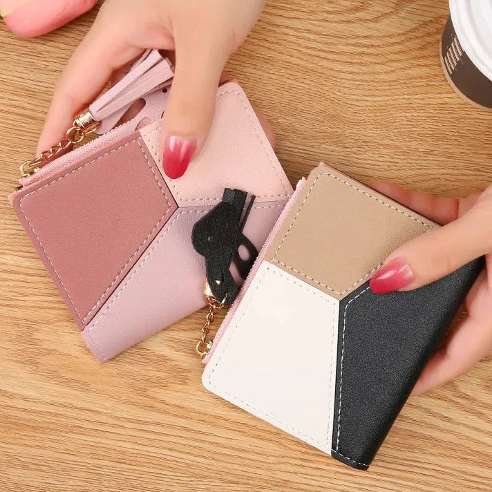 Damen Kurzgeldbörse im Patchwork Design – Leder Geldtasche mit Reißverschluss | Multifunktionale Kartenbörse & Mini Clutch Kaufschwan®