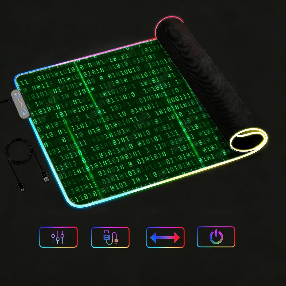 Hacker Code Art RGB LED Mauspad – Großes XXL Rutschfestes Gaming Schreibtischmatte aus Gummi für Tastatur und Computer Kaufschwan®