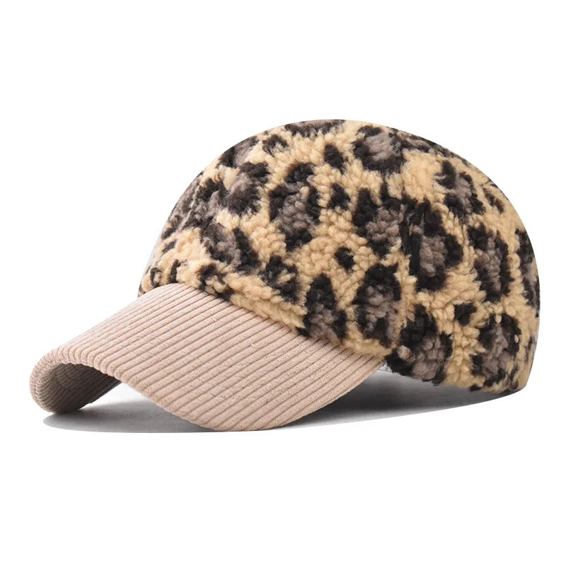 Damen Leopard Print Corduroy Baseballkappe | Modischer Gebogener Schirm Sonnenhut | Verstellbarer Riemen für Sonnenschutz Kaufschwan® Khaki Einstellbar