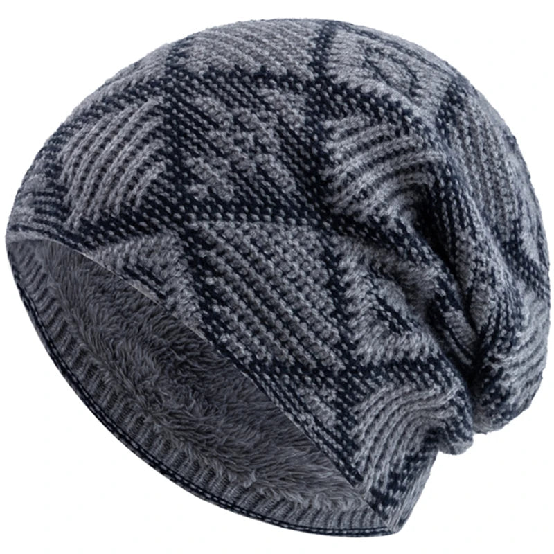 Unisex Winter Mütze – Farbblockierte Diamant-Strickmütze mit Plüschfellfutter | Warme Outdoor-Mütze für Damen & Herren Kaufschwan® Marineblau 56cm-60cm